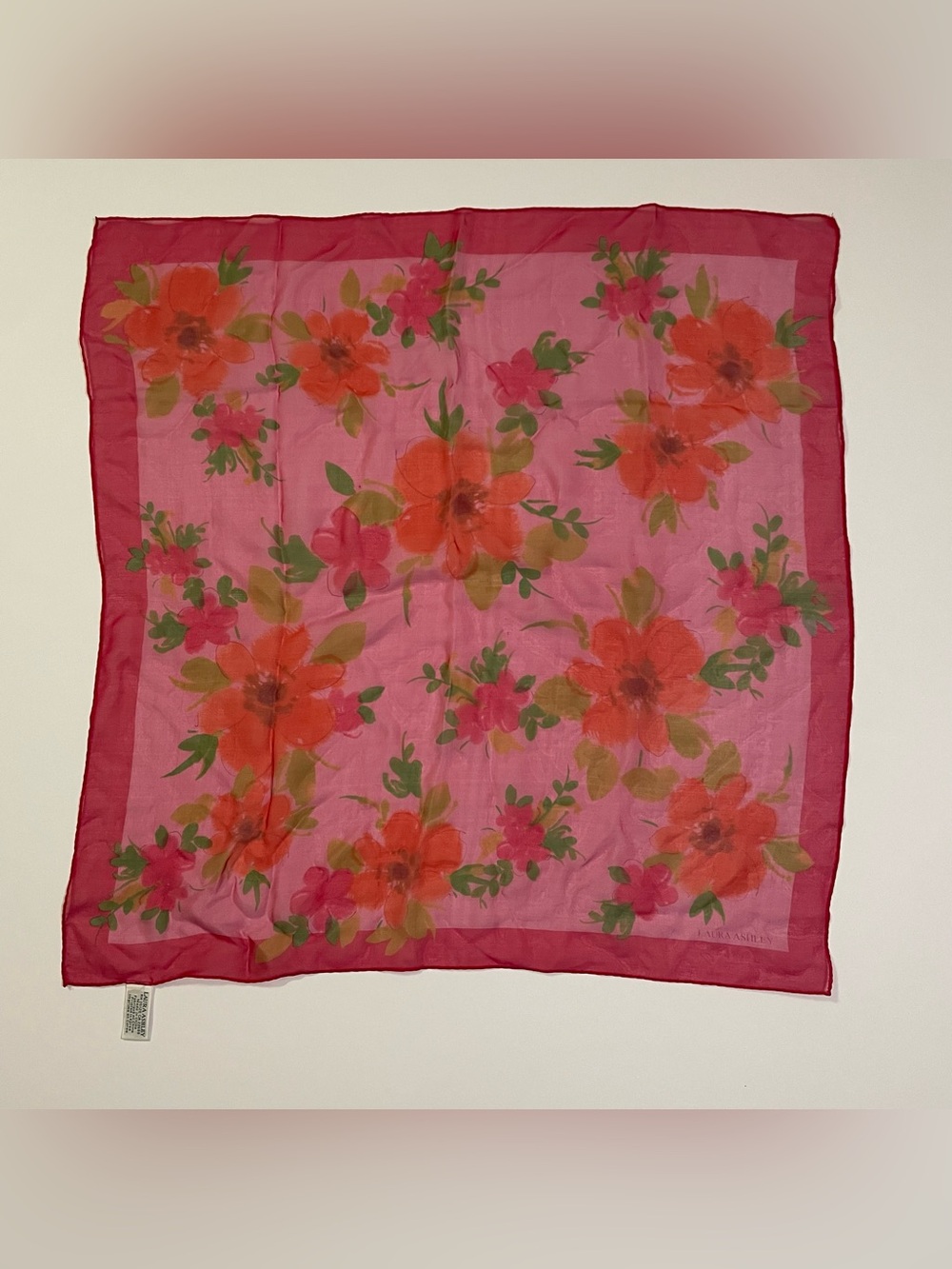 Laura Ashley Pink Floral Print Silk Square Scarf